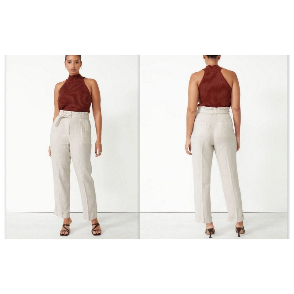 NWT & Other Stories Belted High Waist Linen Trousers Size 12